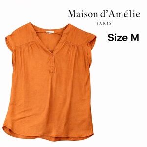 Maison d'Amélie Paris Rust Orange V-Neck Blouse Size M Cap Sleeve Top EUC